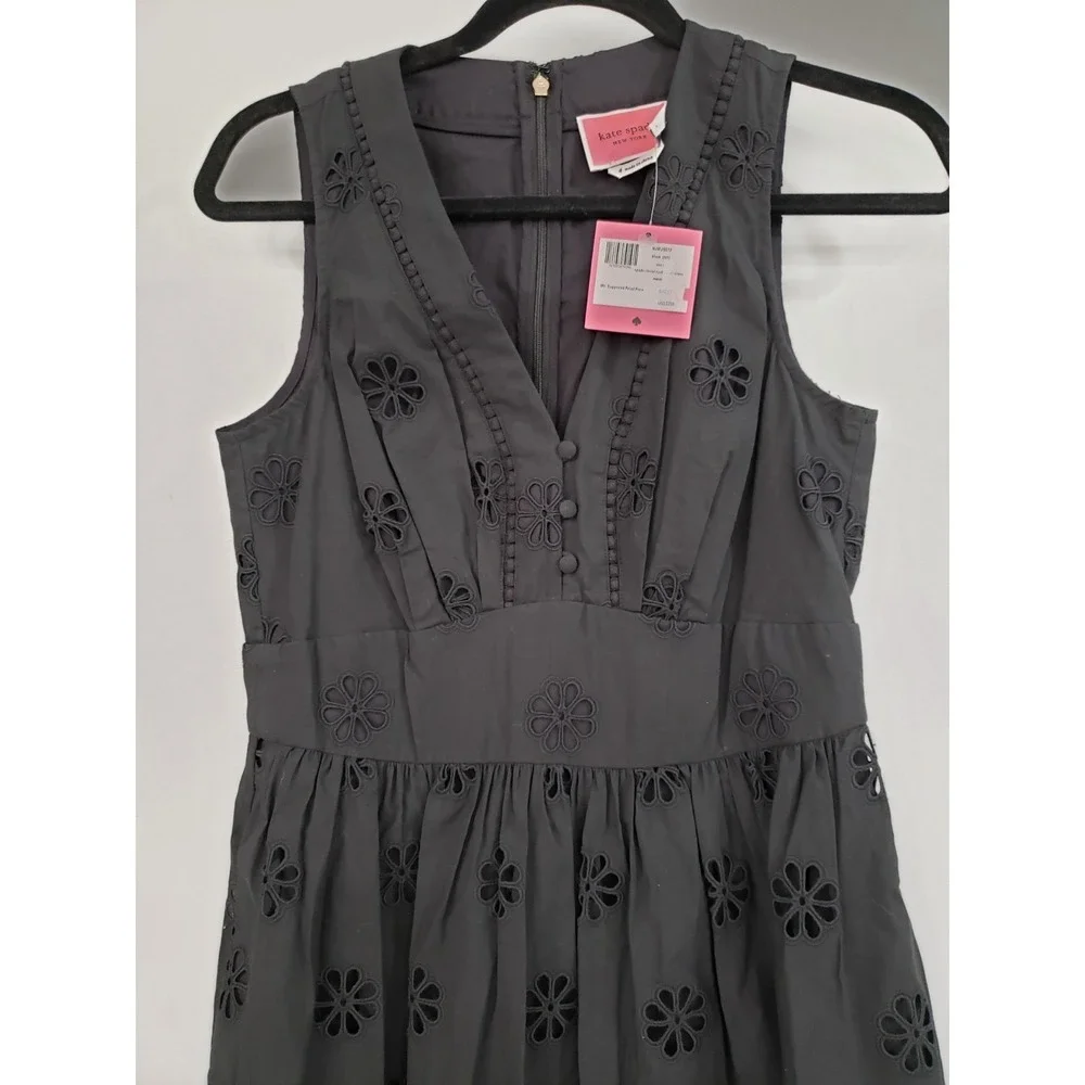 NEW Kate Spade‎ Spade Clover Eyelet Mini Dress Black Floral Size 4 SLEEVELESS